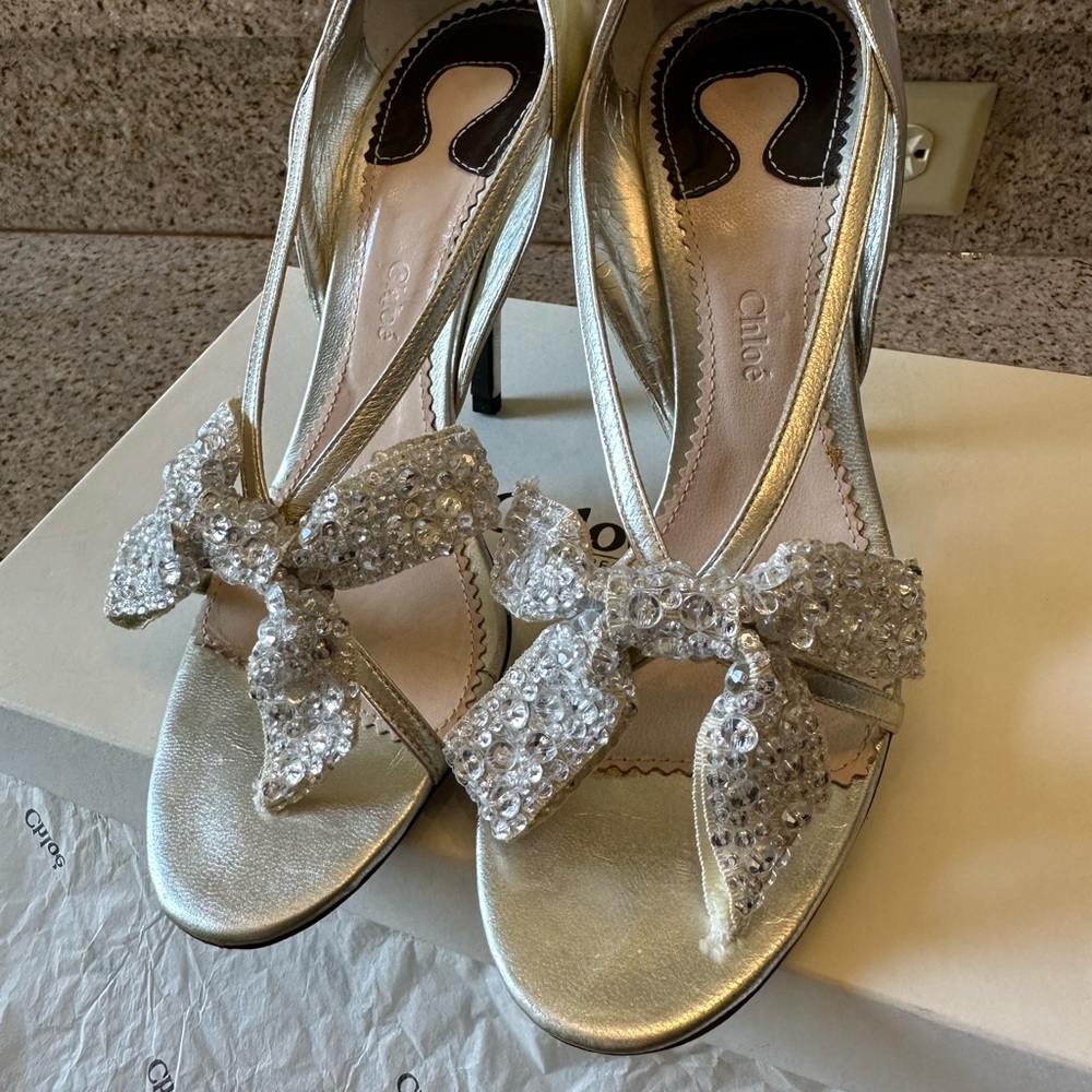 Vintage Chloe Silver Pump Sandals Size 38.5 US Size 8